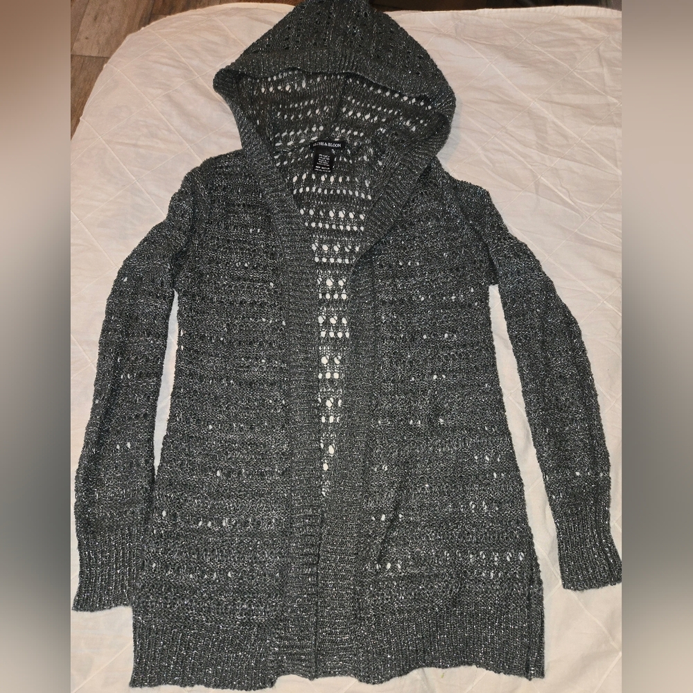 Girl's Gray Hooded Cardigan Sweater
